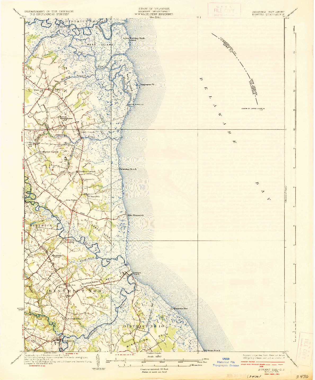 USGS 1:62500-SCALE QUADRANGLE FOR BOWERS, DE 1936