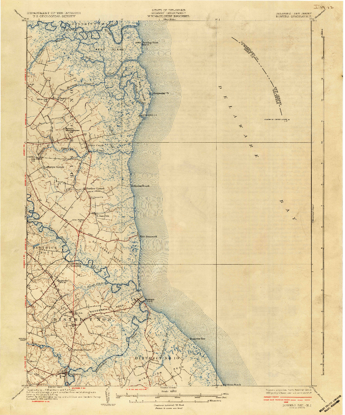 USGS 1:62500-SCALE QUADRANGLE FOR BOWERS, DE 1936