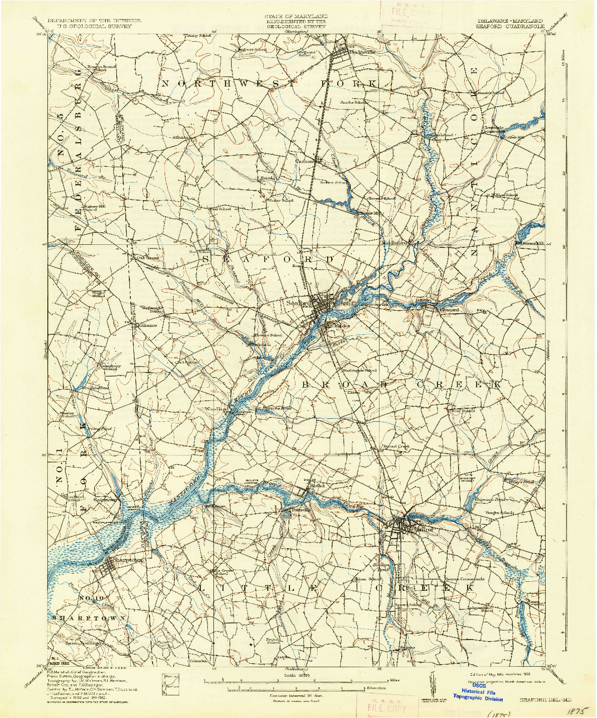 USGS 1:62500-SCALE QUADRANGLE FOR SEAFORD, DE 1915