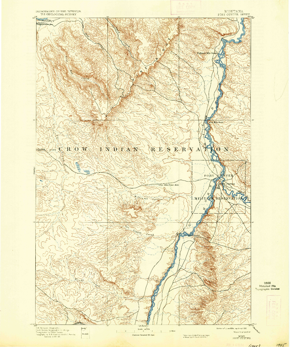 USGS 1:125000-SCALE QUADRANGLE FOR FORT CUSTER, MT 1894