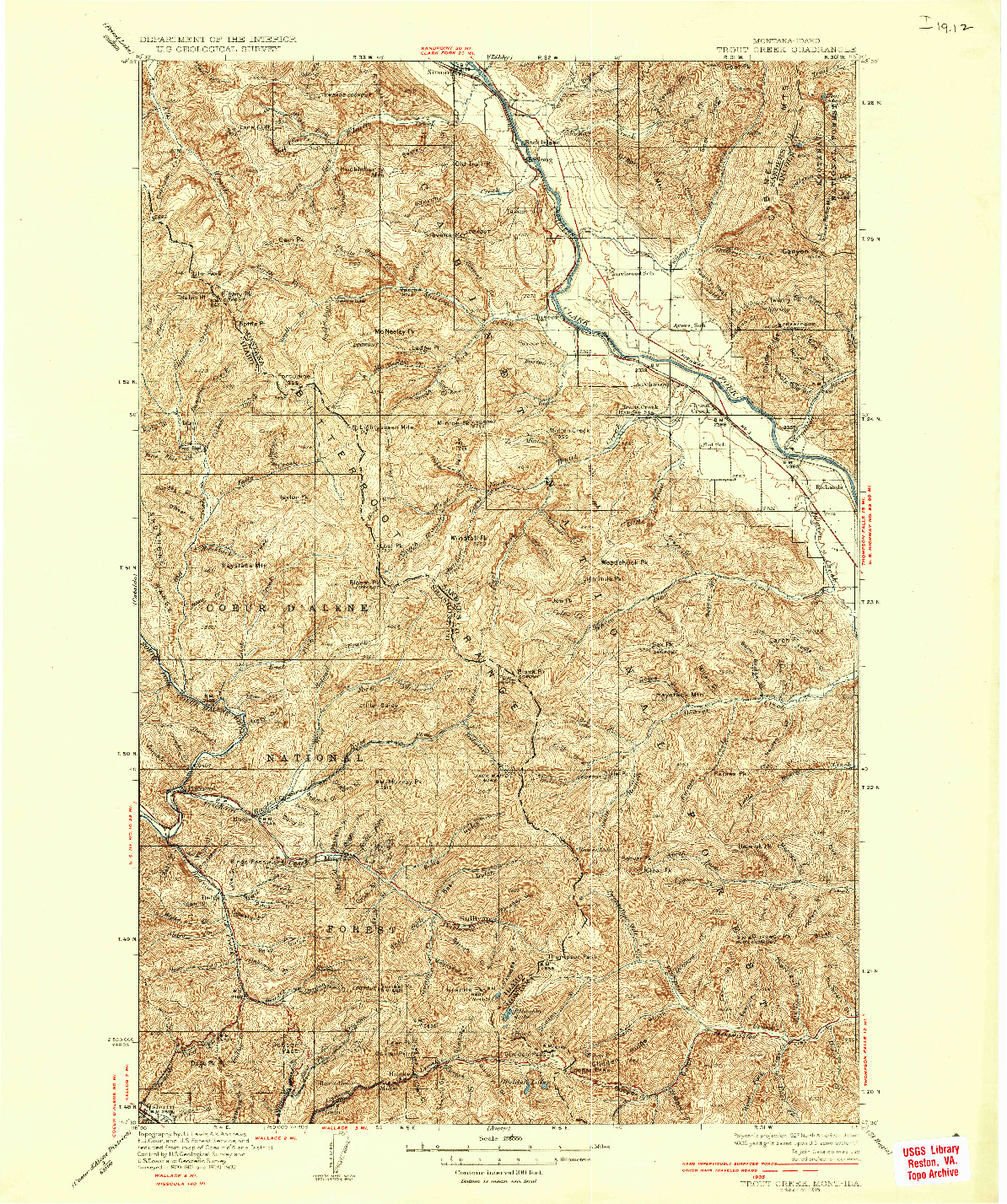 USGS 1:125000-SCALE QUADRANGLE FOR TROUT CREEK, MT 1936