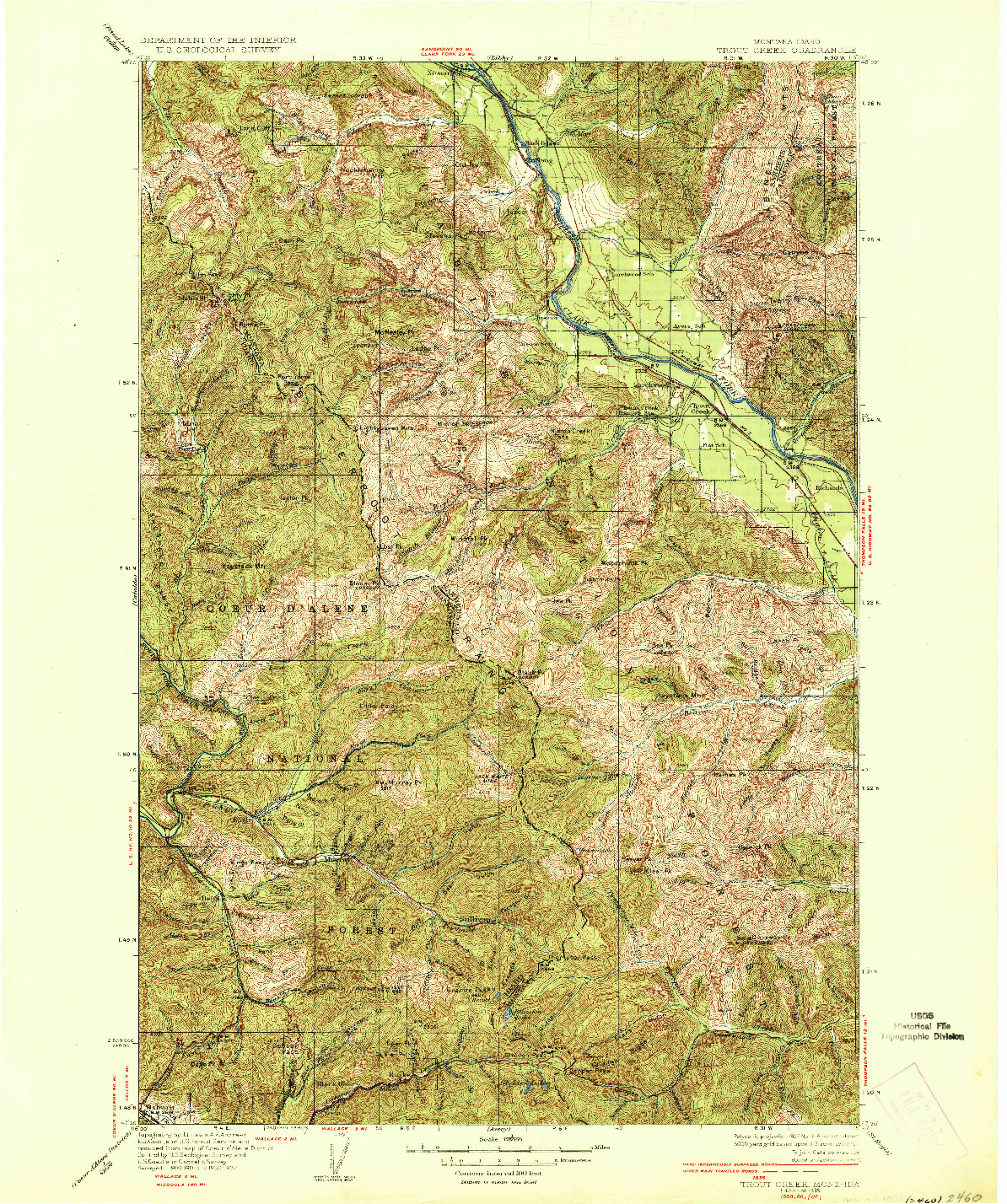 USGS 1:125000-SCALE QUADRANGLE FOR TROUT CREEK, MT 1936