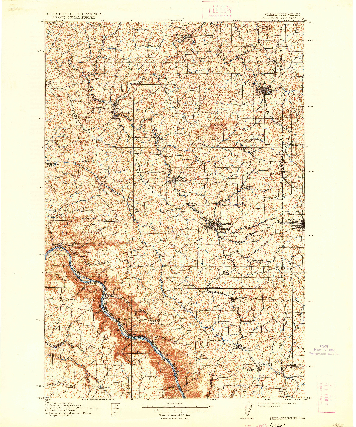 USGS 1:125000-SCALE QUADRANGLE FOR PULLMAN, WA 1910