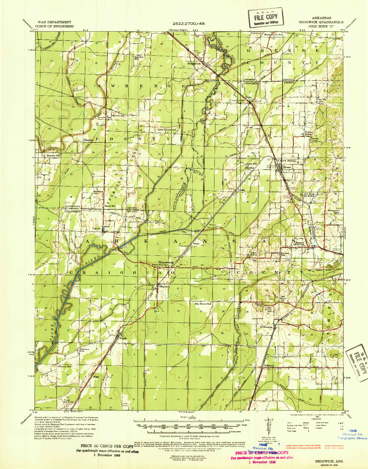 USGS 1:62500-SCALE QUADRANGLE FOR SEDGWICK, AR 1935