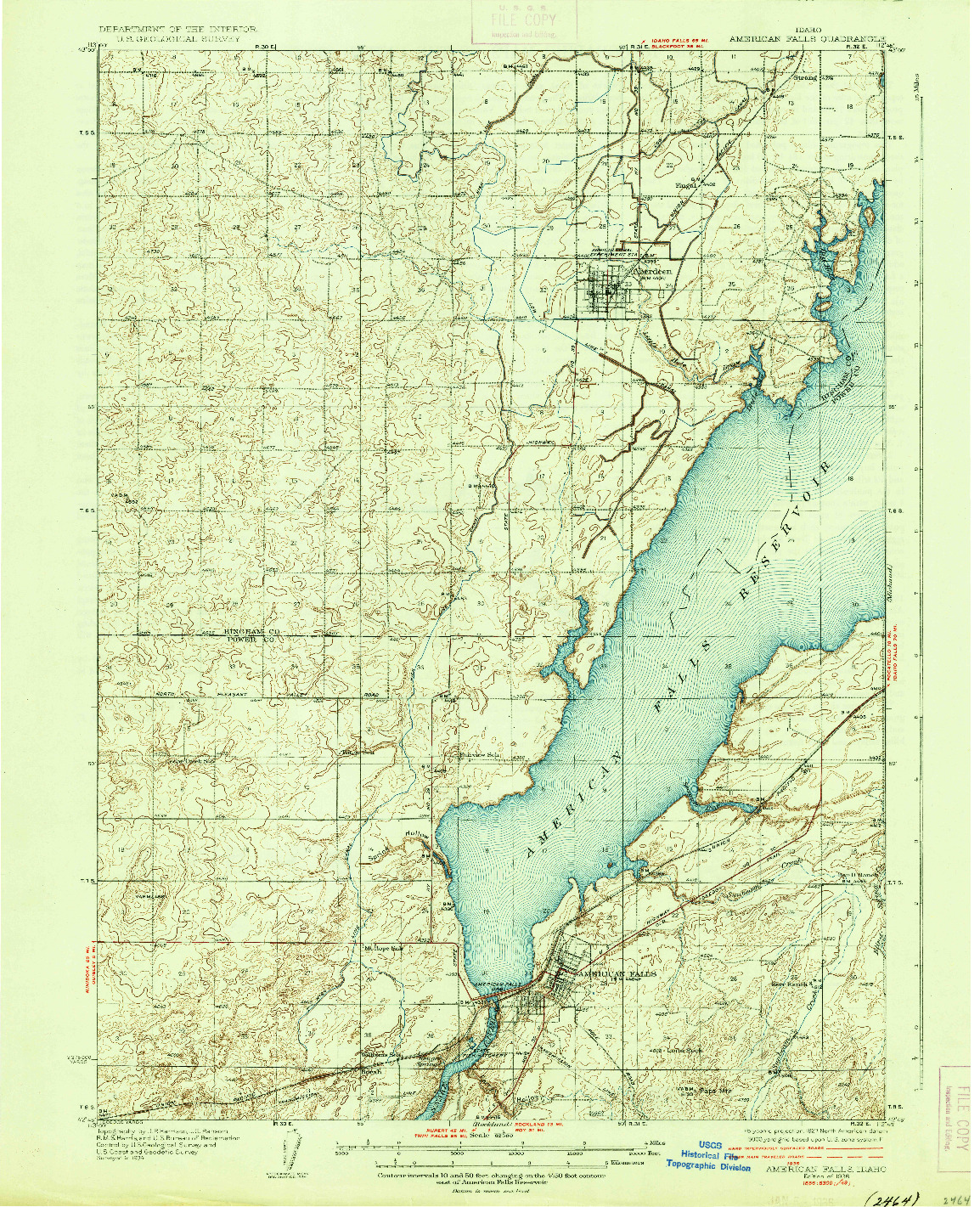 USGS 1:62500-SCALE QUADRANGLE FOR AMERICAN FALLS, ID 1936