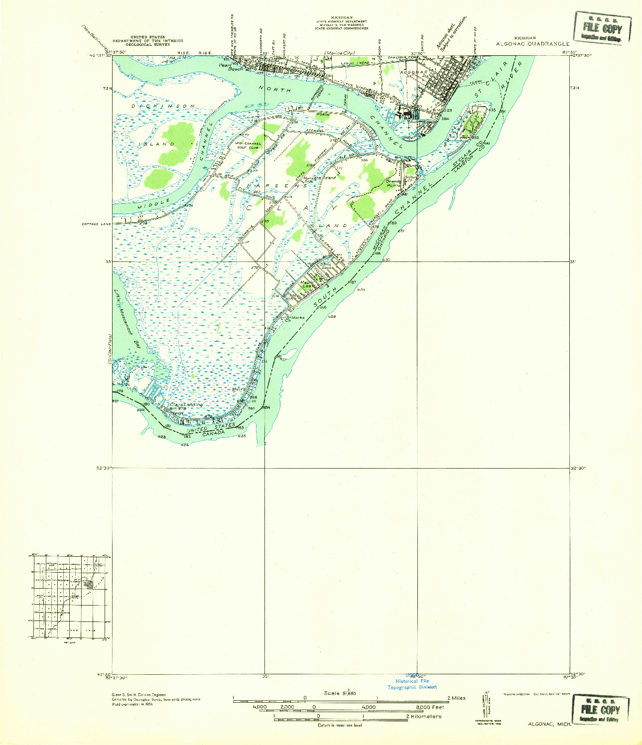 USGS 1:31680-SCALE QUADRANGLE FOR ALGONAC, MI 1936