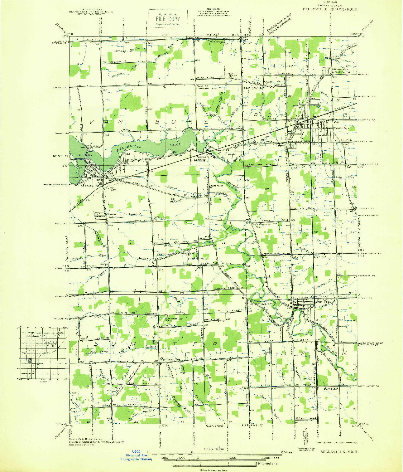 USGS 1:31680-SCALE QUADRANGLE FOR BELLEVILLE, MI 1936