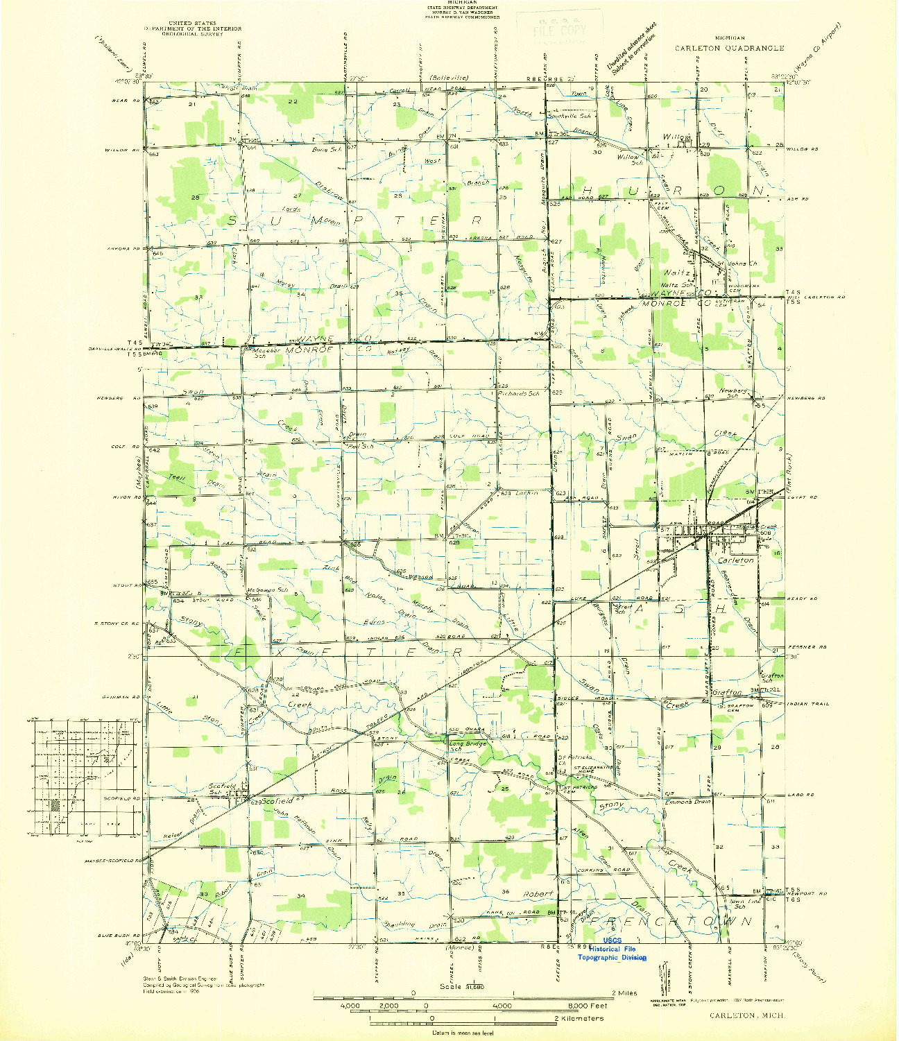 USGS 1:31680-SCALE QUADRANGLE FOR CARLETON, MI 1936