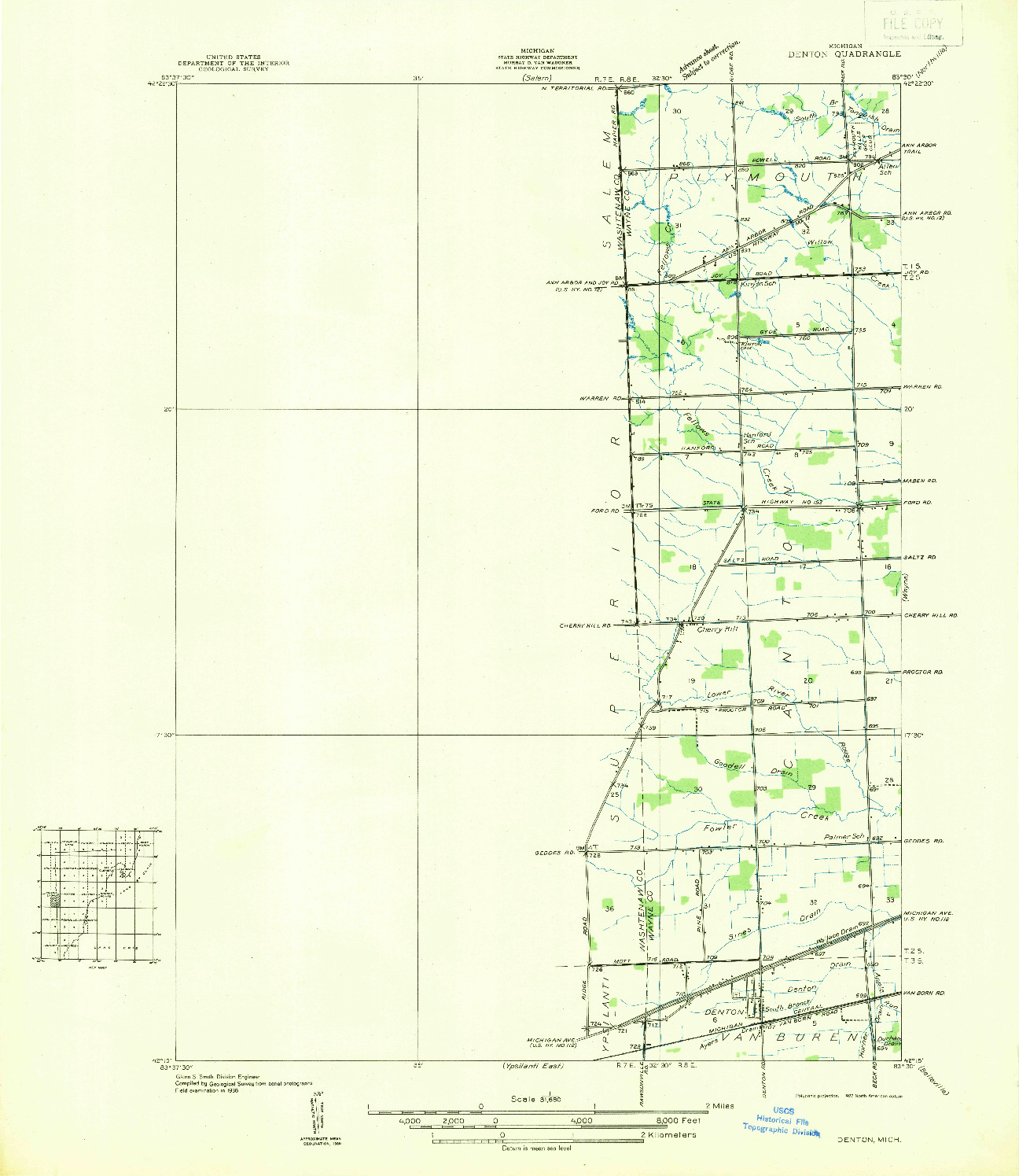 USGS 1:31680-SCALE QUADRANGLE FOR DENTON, MI 1936