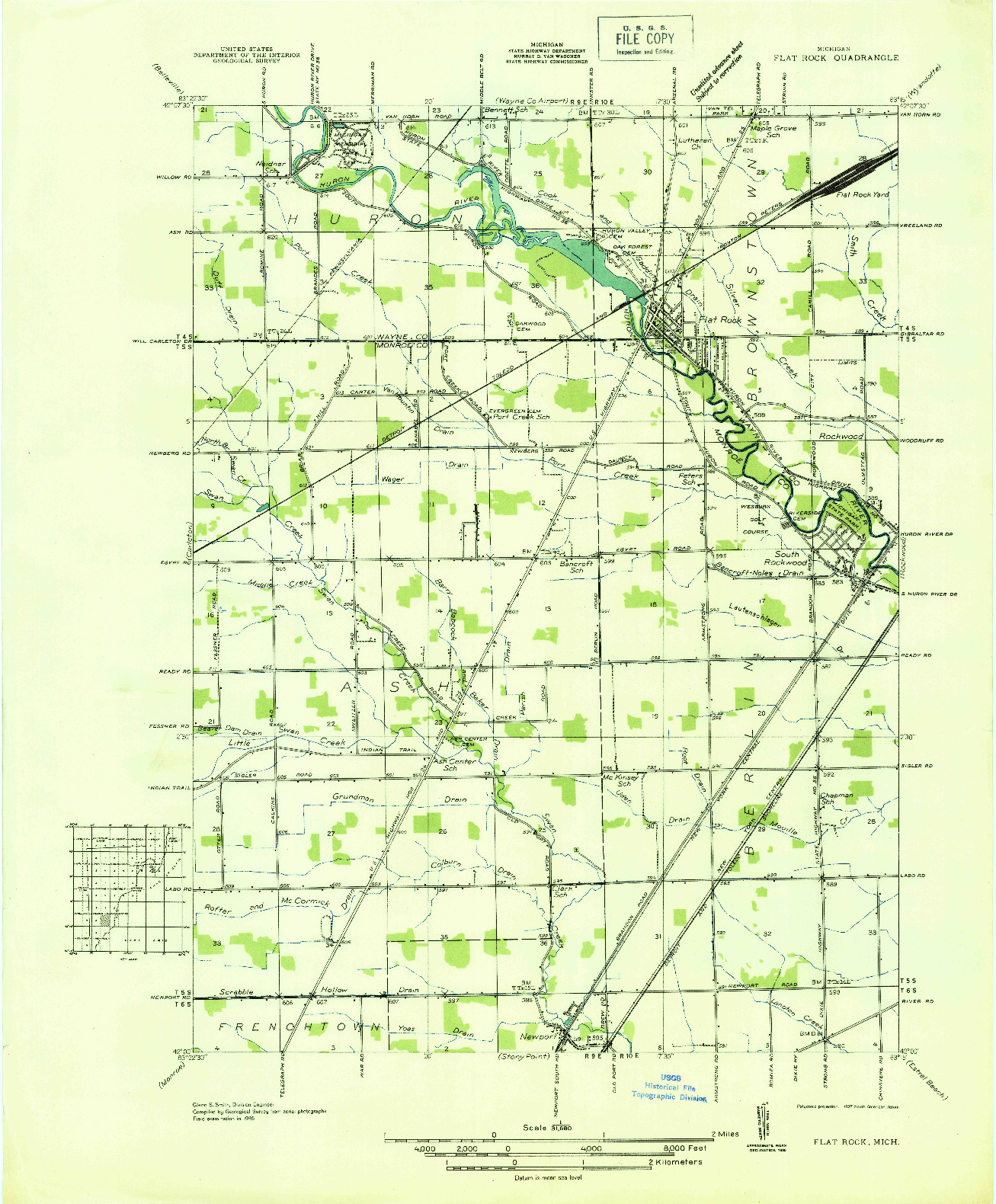 USGS 1:31680-SCALE QUADRANGLE FOR FLAT ROCK, MI 1936