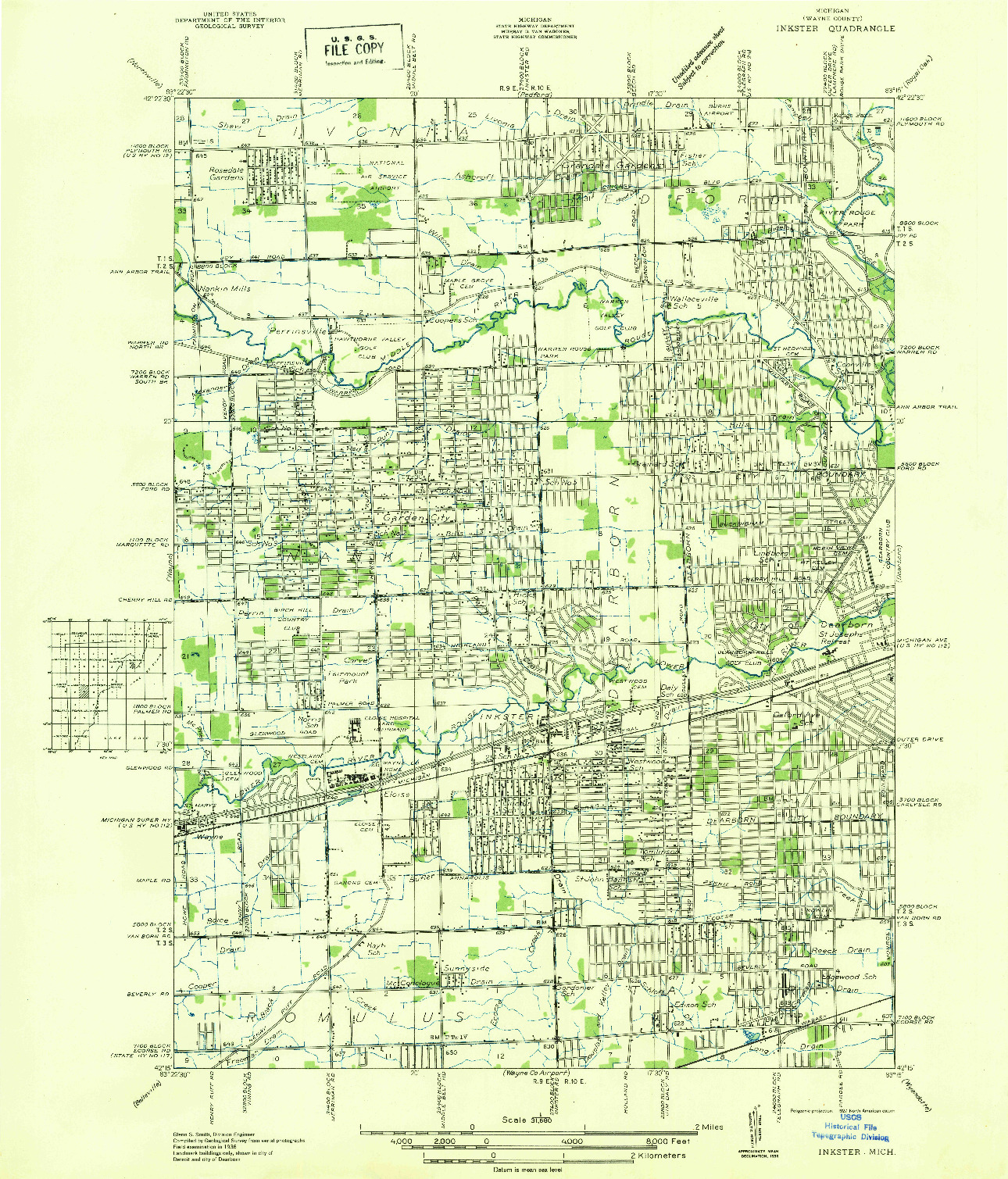 USGS 1:31680-SCALE QUADRANGLE FOR INKSTER, MI 1936