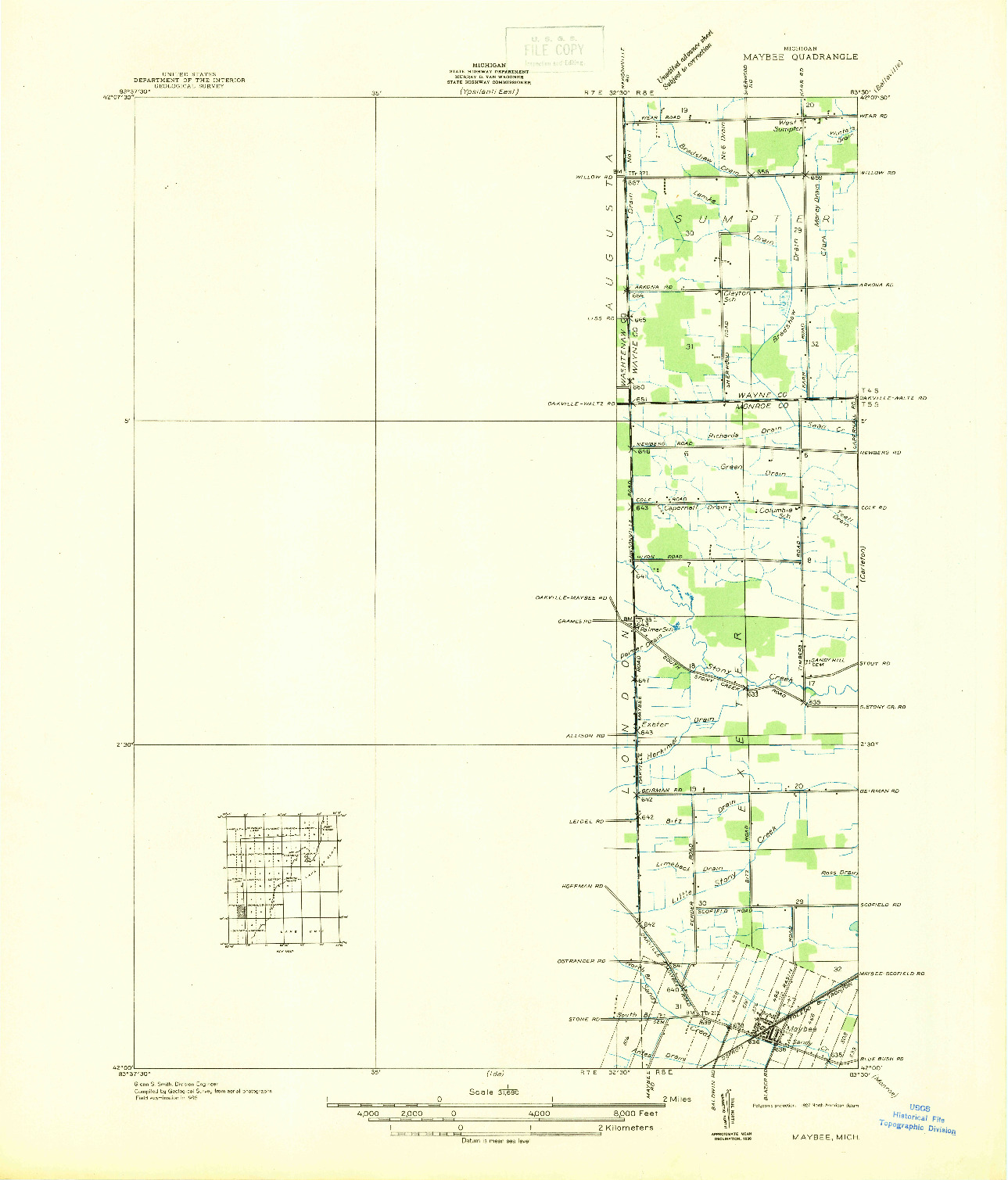 USGS 1:31680-SCALE QUADRANGLE FOR MAYBEE, MI 1936