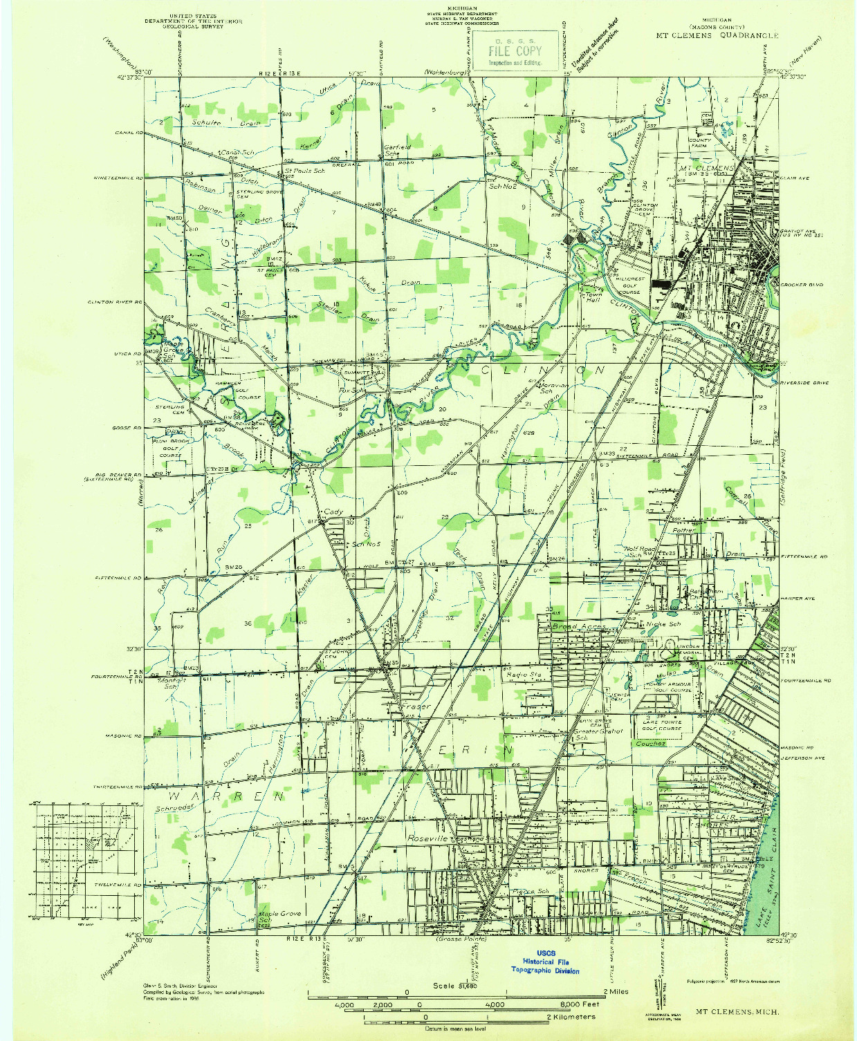 USGS 1:31680-SCALE QUADRANGLE FOR MT CLEMENS, MI 1936
