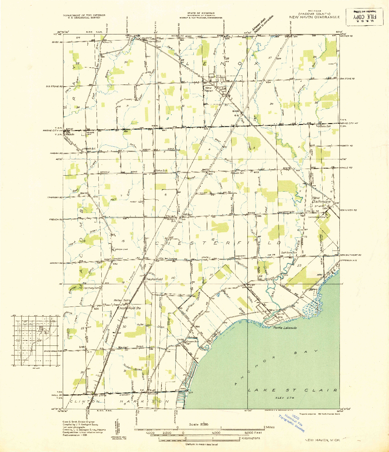 USGS 1:31680-SCALE QUADRANGLE FOR NEW HAVEN, MI 1936