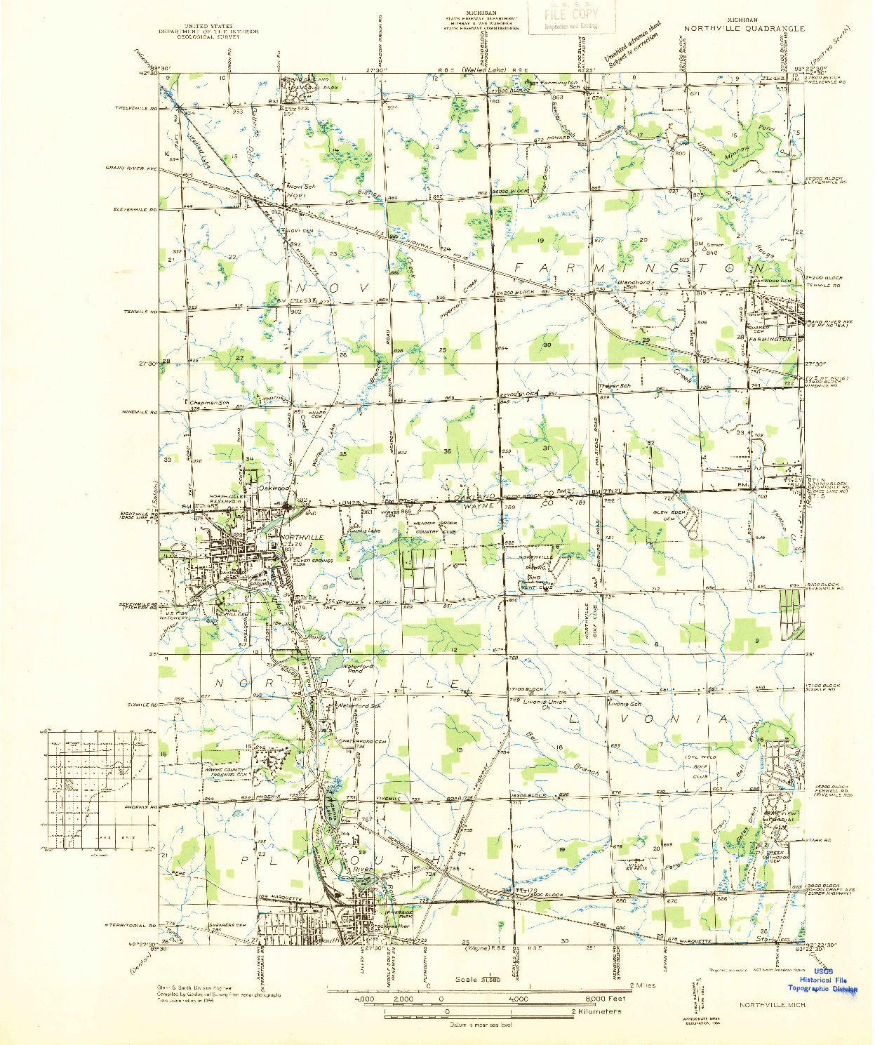 USGS 1:31680-SCALE QUADRANGLE FOR NORTHVILLE, MI 1936