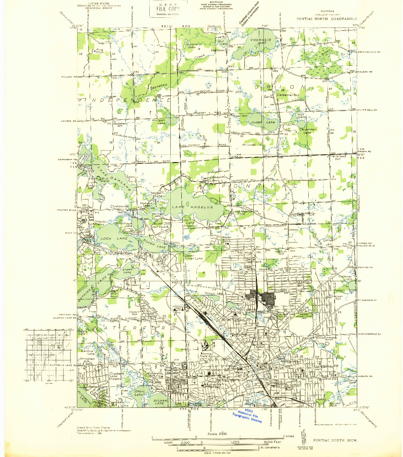 USGS 1:31680-SCALE QUADRANGLE FOR PONTIAC NORTH, MI 1936
