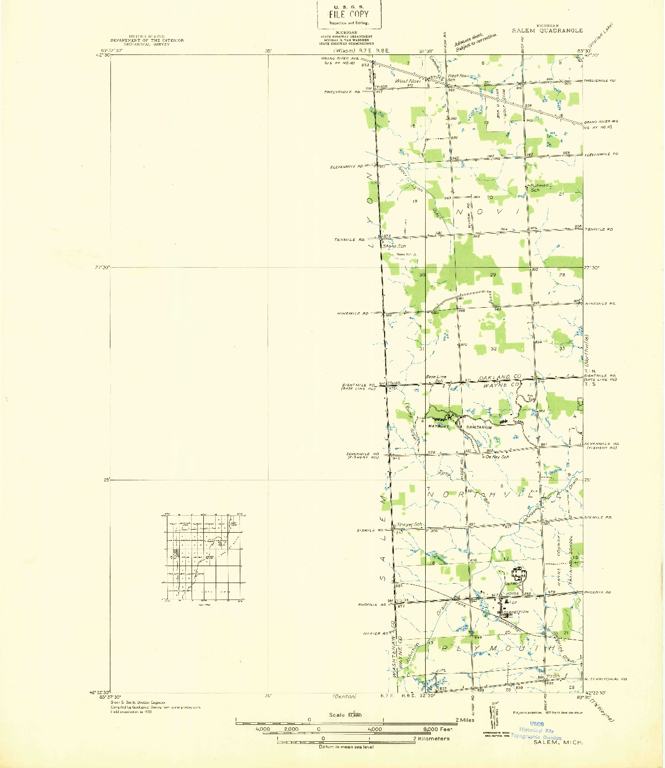USGS 1:31680-SCALE QUADRANGLE FOR SALEM, MI 1936