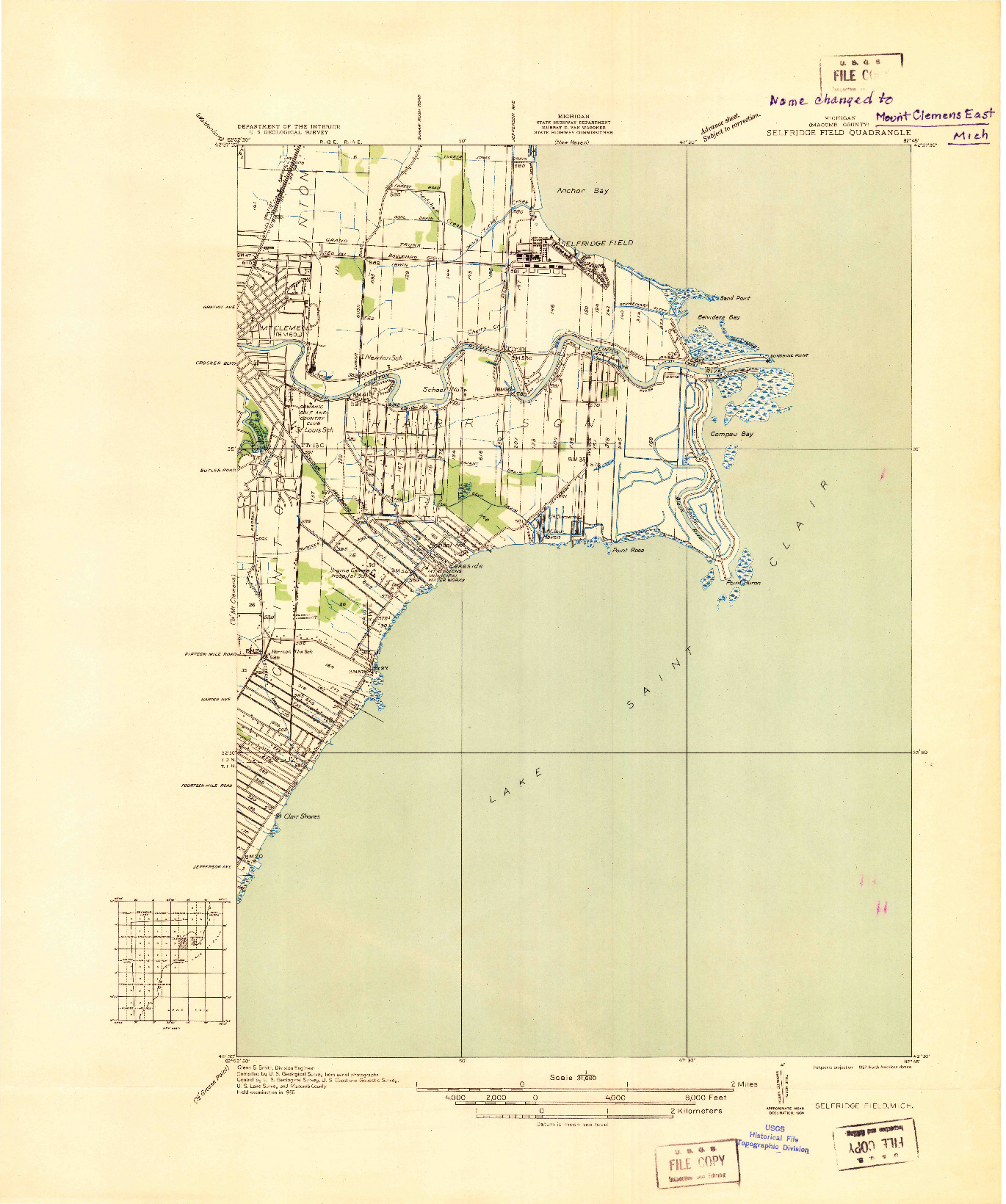 USGS 1:31680-SCALE QUADRANGLE FOR SELFRIDGE FIELD, MI 1936