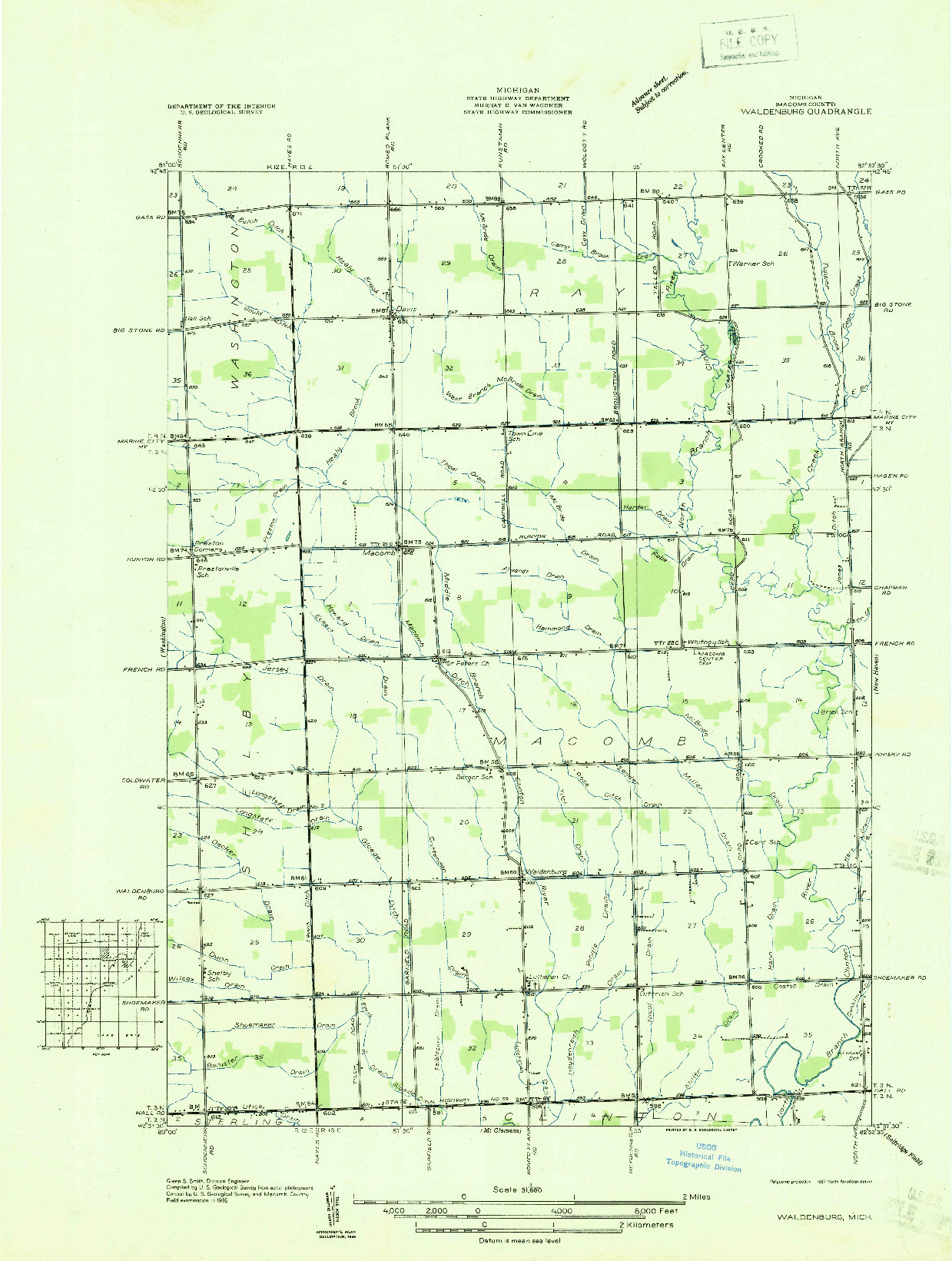 USGS 1:31680-SCALE QUADRANGLE FOR WALDENBURG, MI 1936