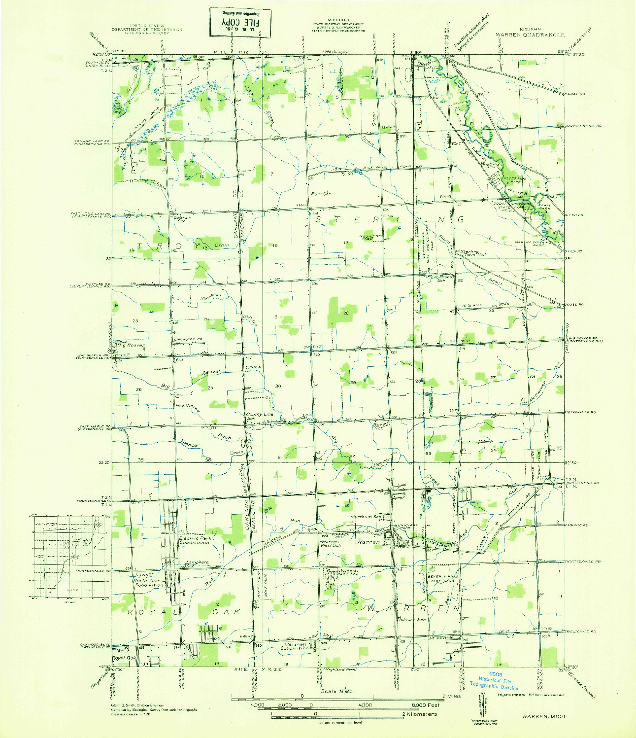 USGS 1:31680-SCALE QUADRANGLE FOR WARREN, MI 1936