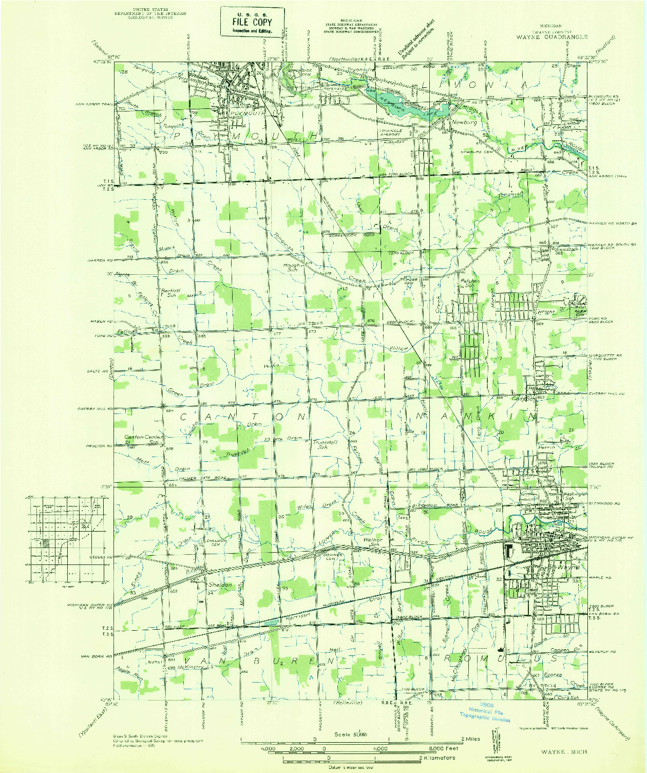 USGS 1:31680-SCALE QUADRANGLE FOR WAYNE, MI 1936