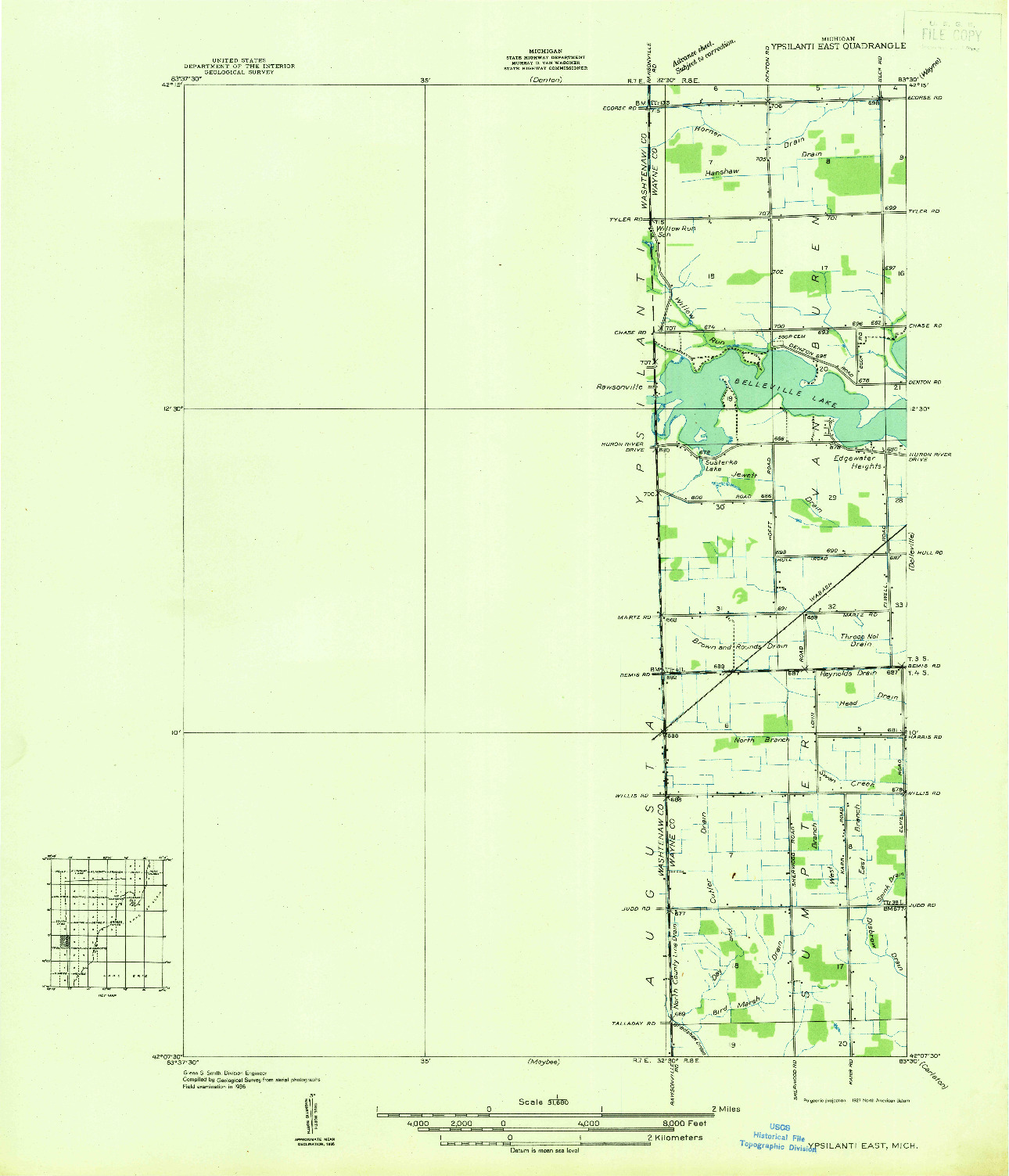 USGS 1:31680-SCALE QUADRANGLE FOR YPSILANTI EAST, MI 1936