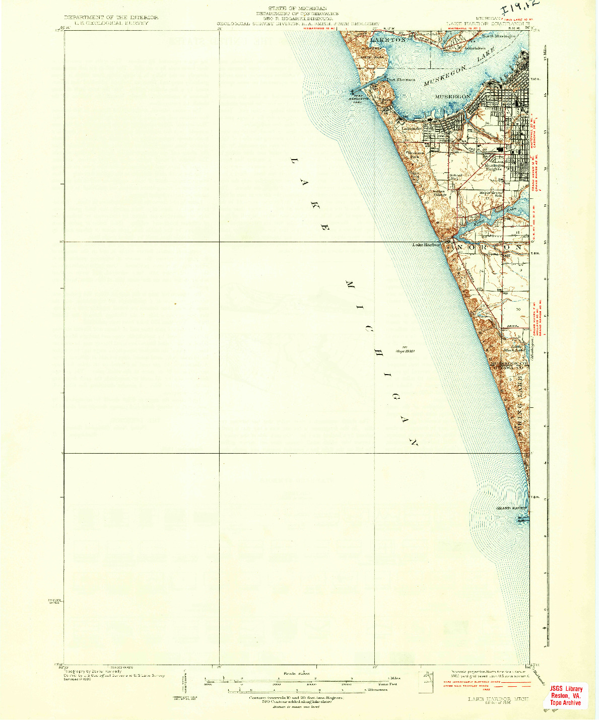 USGS 1:62500-SCALE QUADRANGLE FOR LAKE HARBOR, MI 1936