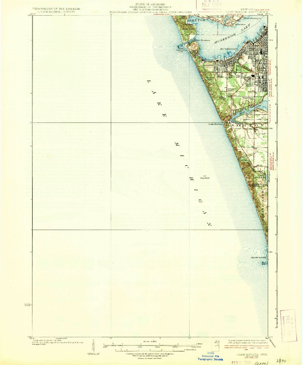 USGS 1:62500-SCALE QUADRANGLE FOR LAKE HARBOR, MI 1936