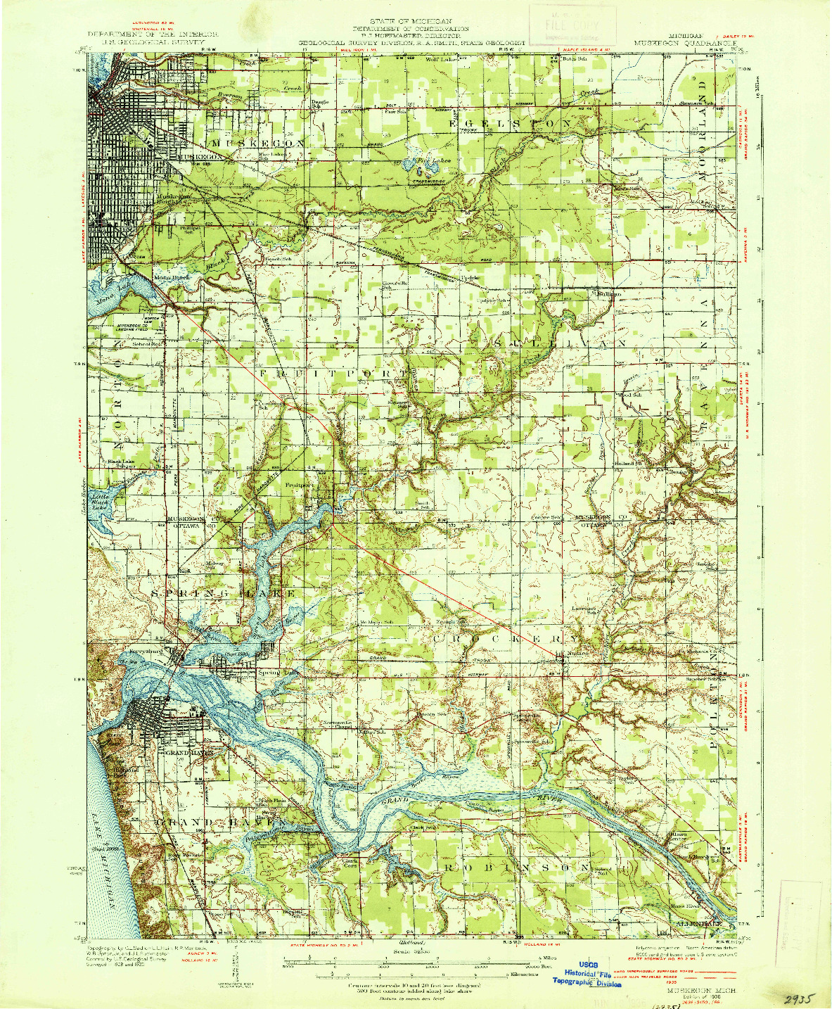 USGS 1:62500-SCALE QUADRANGLE FOR MUSKEGON, MI 1936