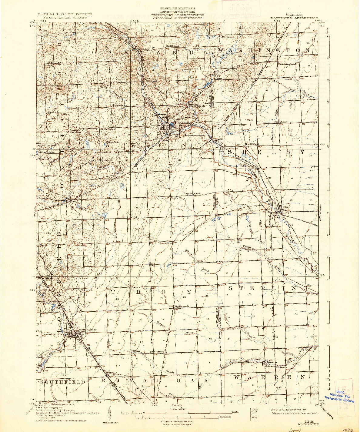 USGS 1:62500-SCALE QUADRANGLE FOR ROCHESTER, MI 1908