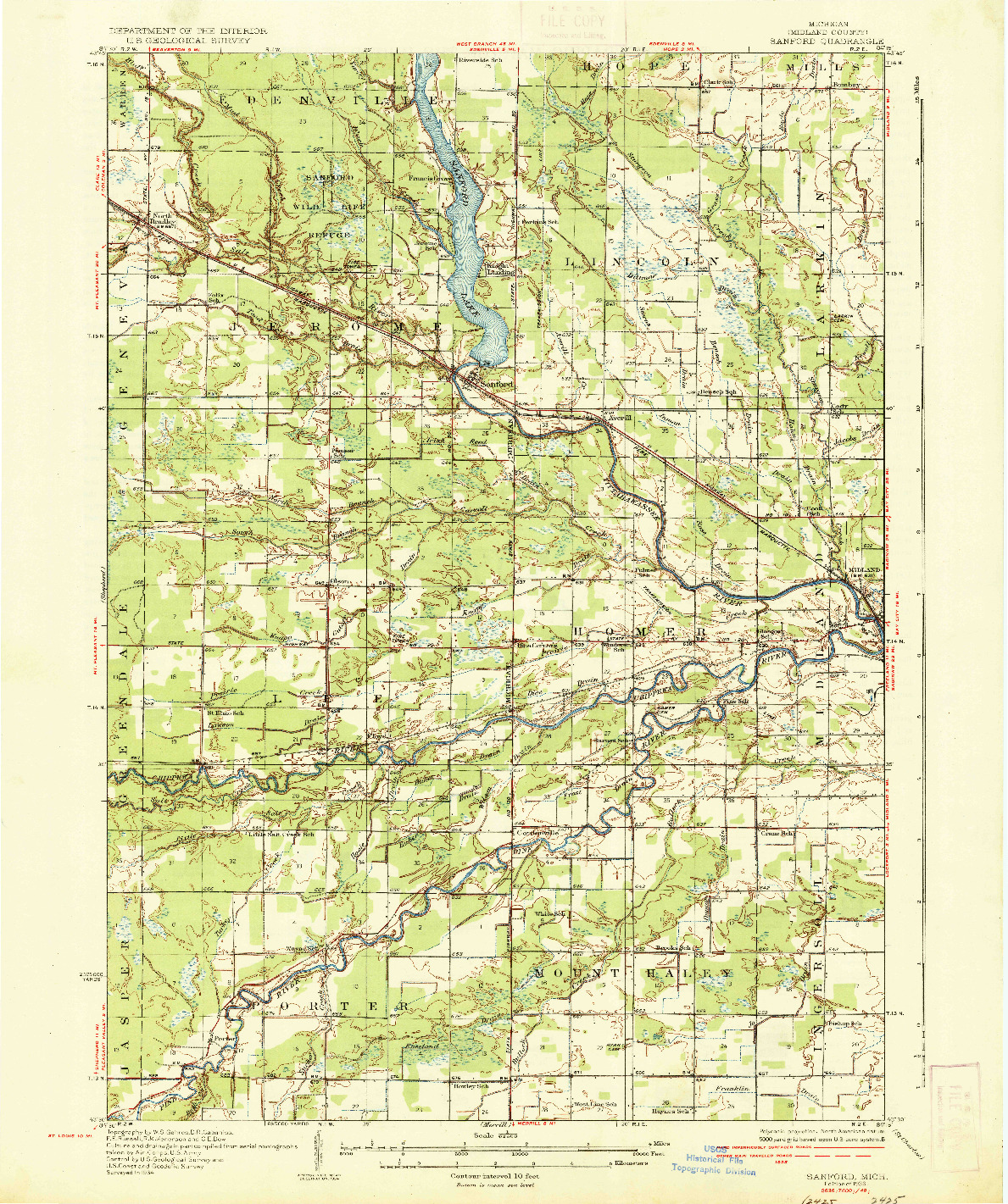 USGS 1:62500-SCALE QUADRANGLE FOR SANFORD, MI 1936