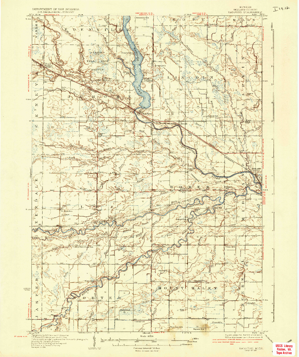 USGS 1:62500-SCALE QUADRANGLE FOR SANFORD, MI 1936