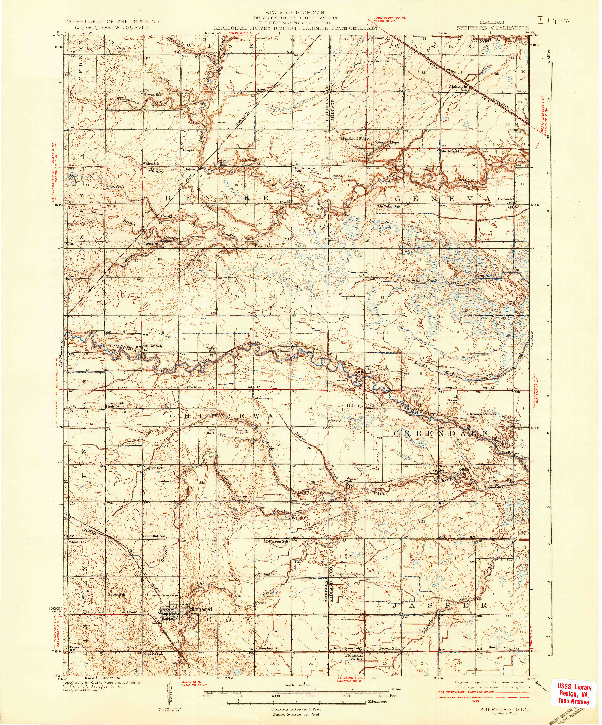 USGS 1:62500-SCALE QUADRANGLE FOR SHEPHERD, MI 1936