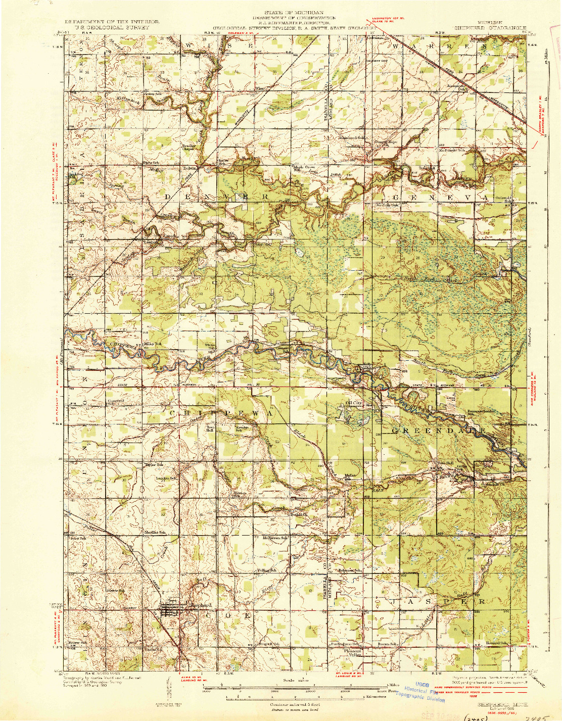 USGS 1:62500-SCALE QUADRANGLE FOR SHEPHERD, MI 1936