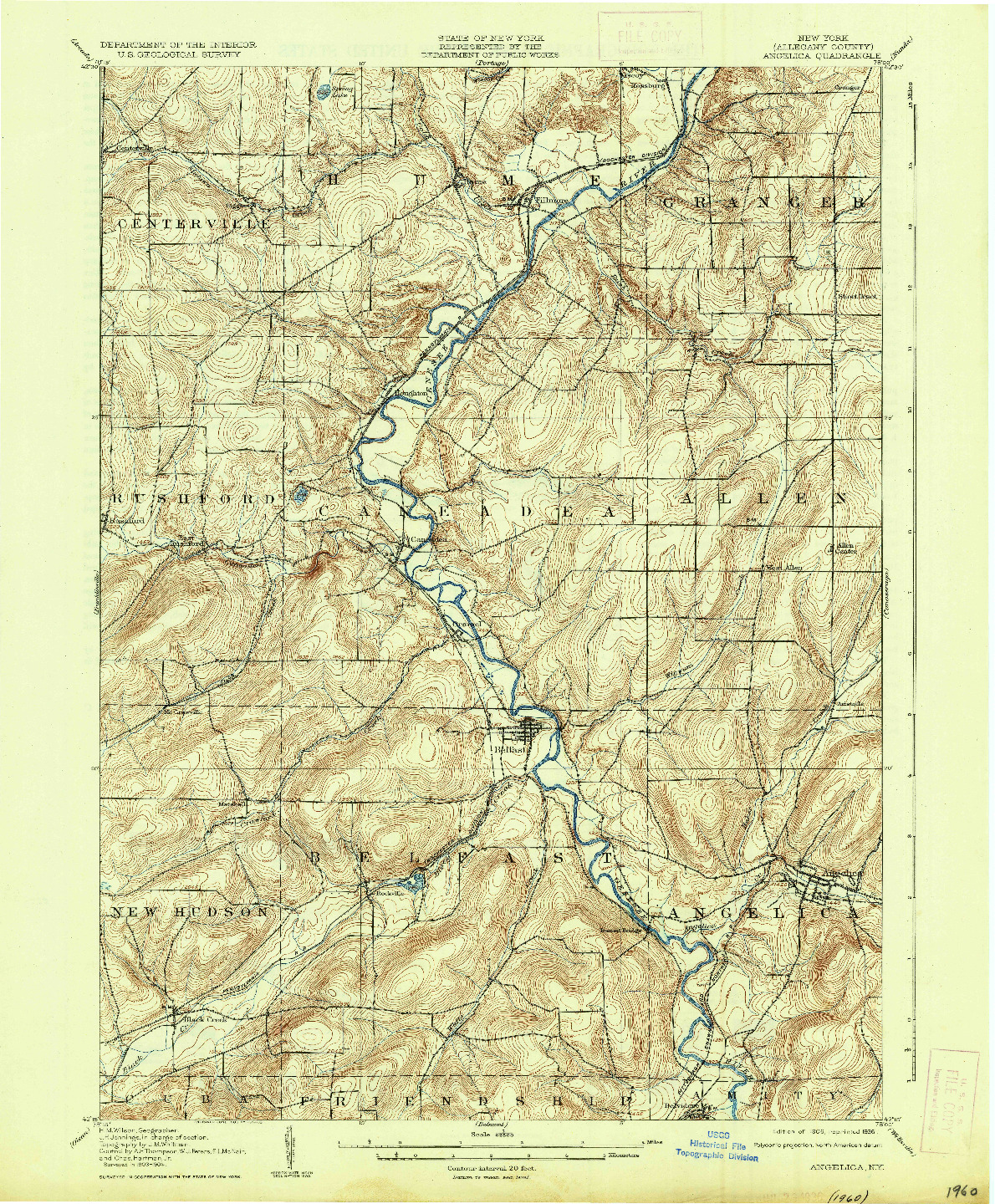 USGS 1:62500-SCALE QUADRANGLE FOR ANGELICA, NY 1906