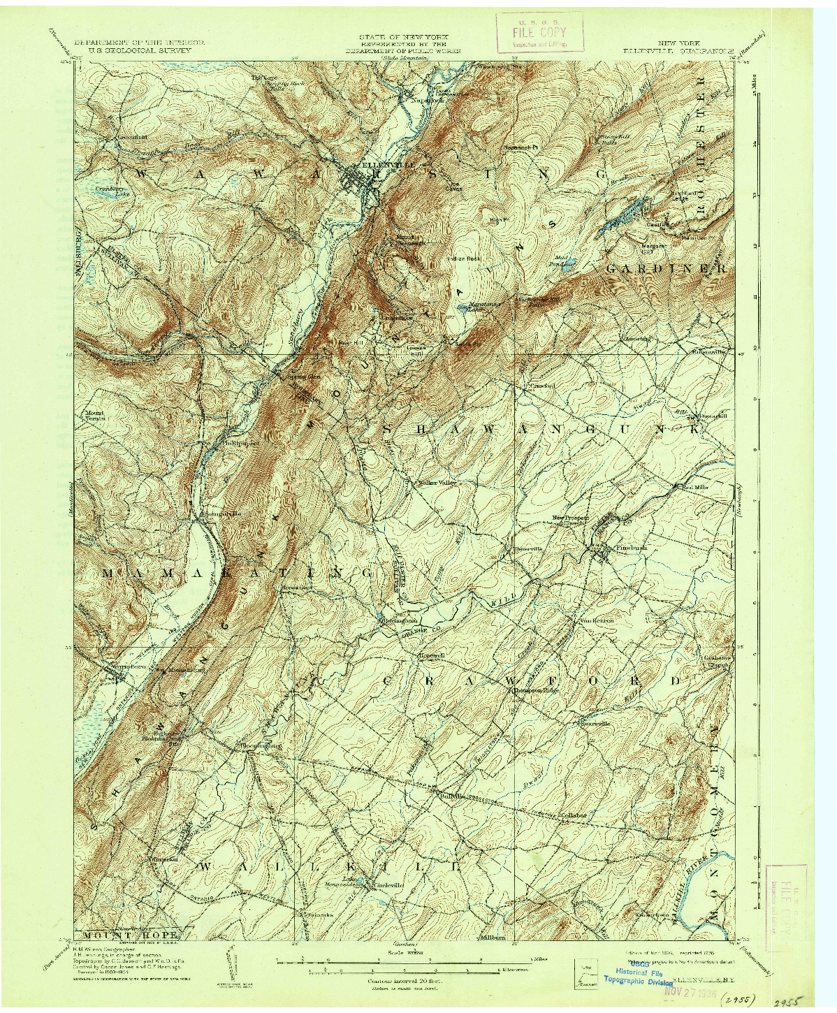 USGS 1:62500-SCALE QUADRANGLE FOR ELLENVILLE, NY 1906