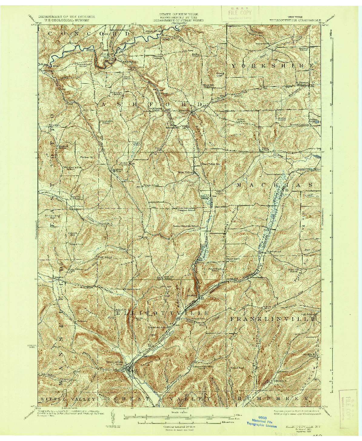 USGS 1:62500-SCALE QUADRANGLE FOR ELLICOTTVILLE, NY 1924