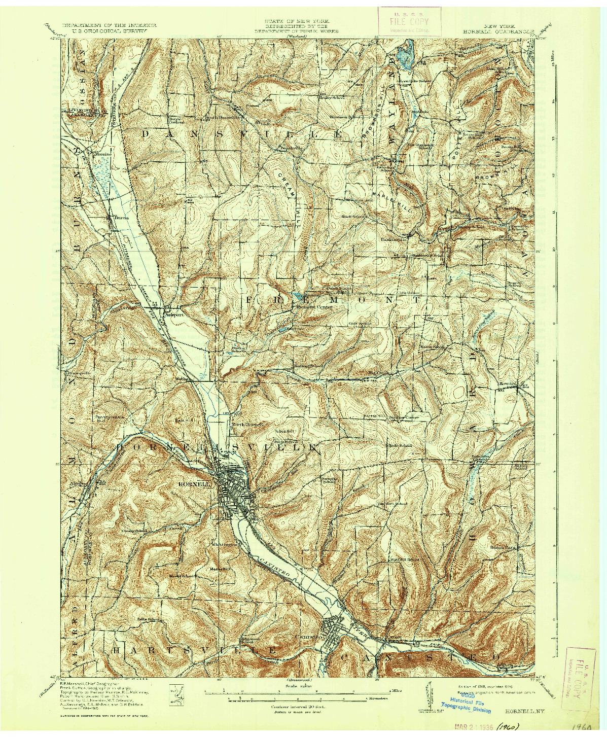 USGS 1:62500-SCALE QUADRANGLE FOR HORNELL, NY 1918