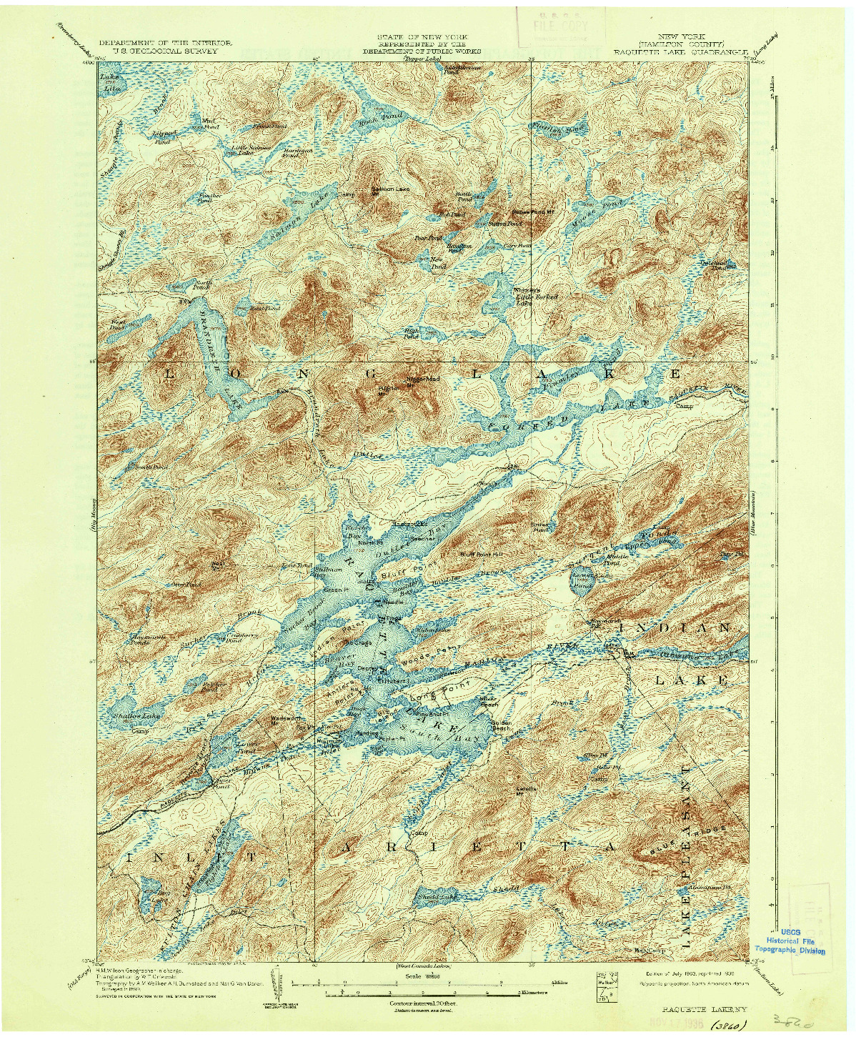 USGS 1:62500-SCALE QUADRANGLE FOR RAQUETTE LAKE, NY 1903