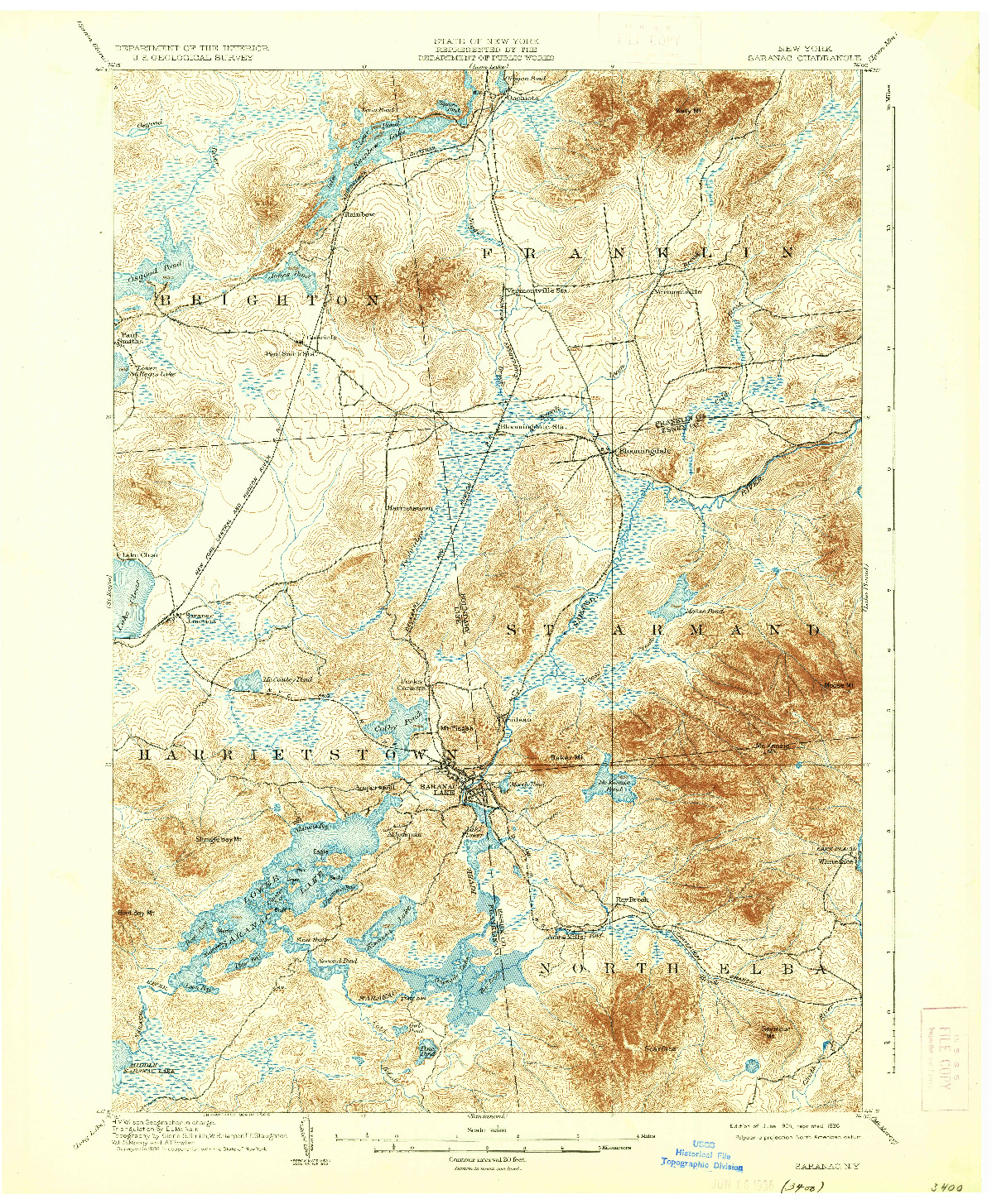 USGS 1:62500-SCALE QUADRANGLE FOR SARANAC, NY 1904