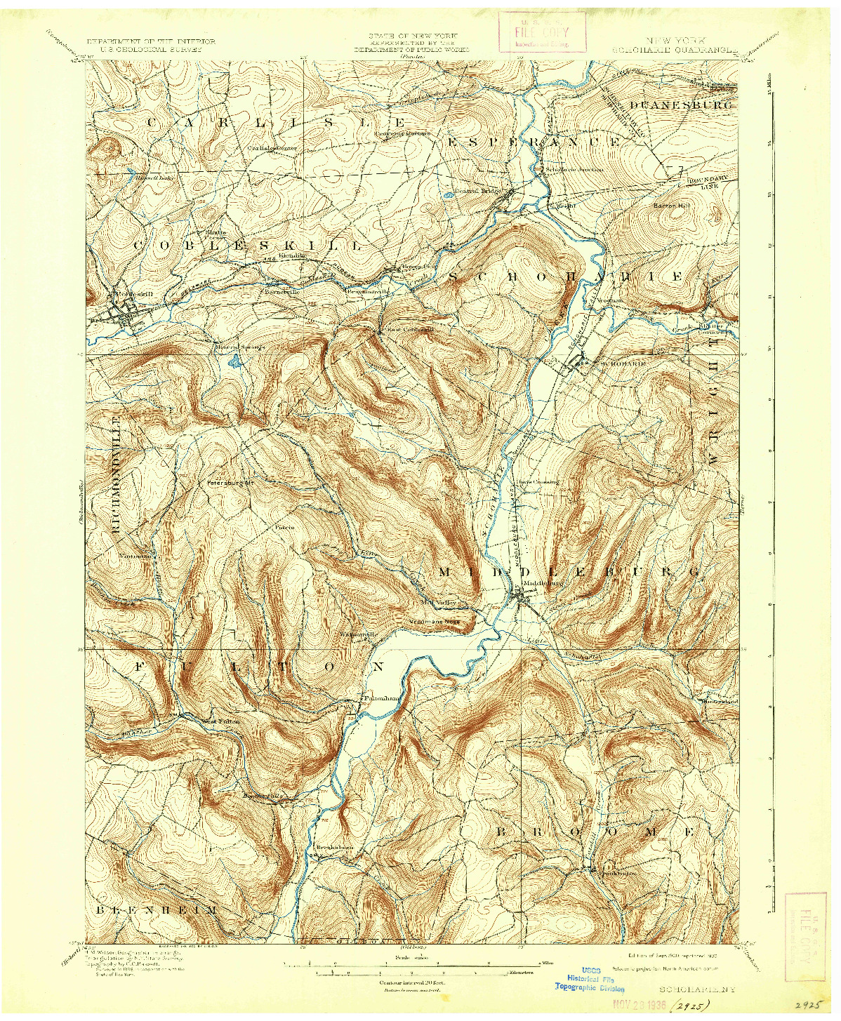 USGS 1:62500-SCALE QUADRANGLE FOR SCHOHARIE, NY 1900