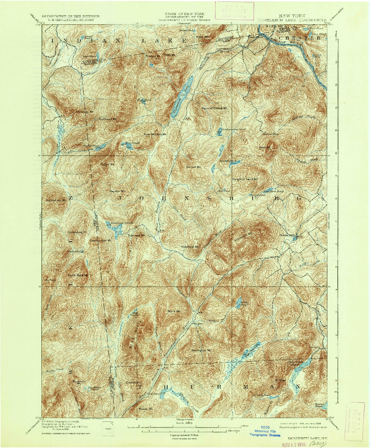 USGS 1:62500-SCALE QUADRANGLE FOR THIRTEENTH LAKE, NY 1898