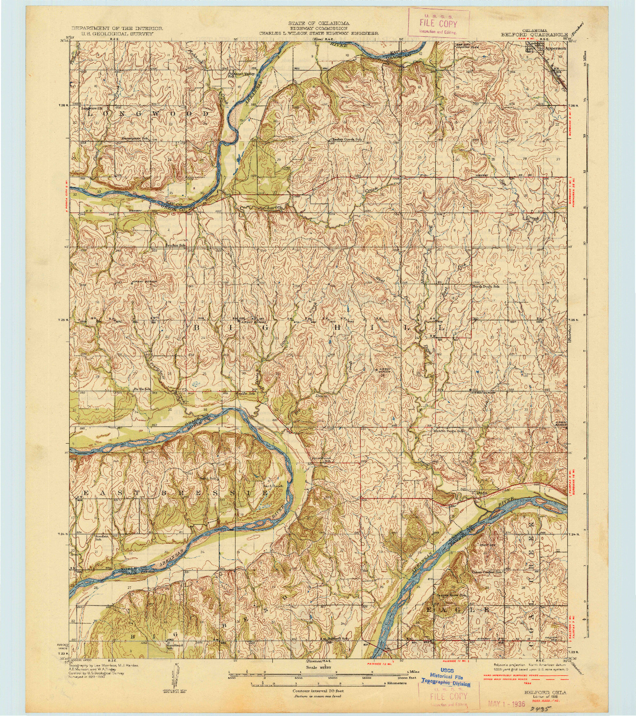 USGS 1:62500-SCALE QUADRANGLE FOR BELFORD, OK 1936