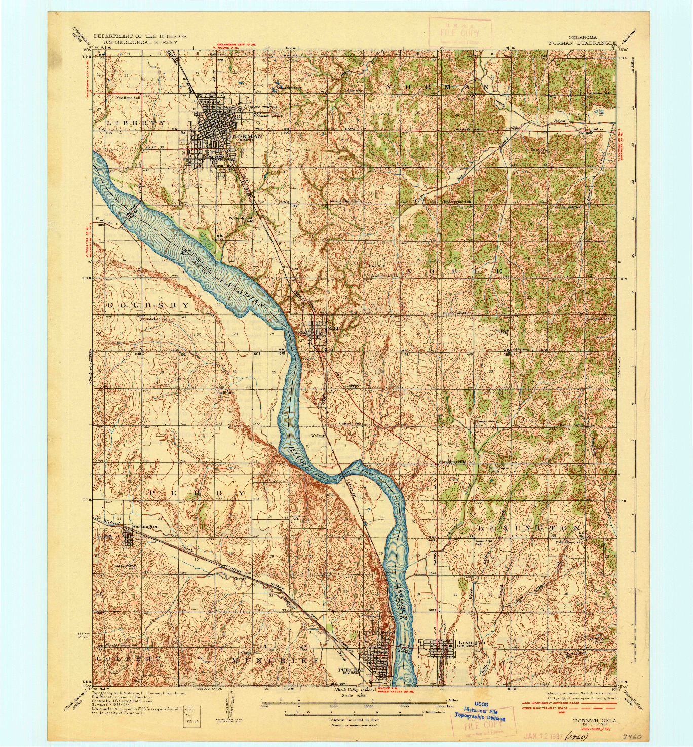 USGS 1:62500-SCALE QUADRANGLE FOR NORMAN, OK 1936