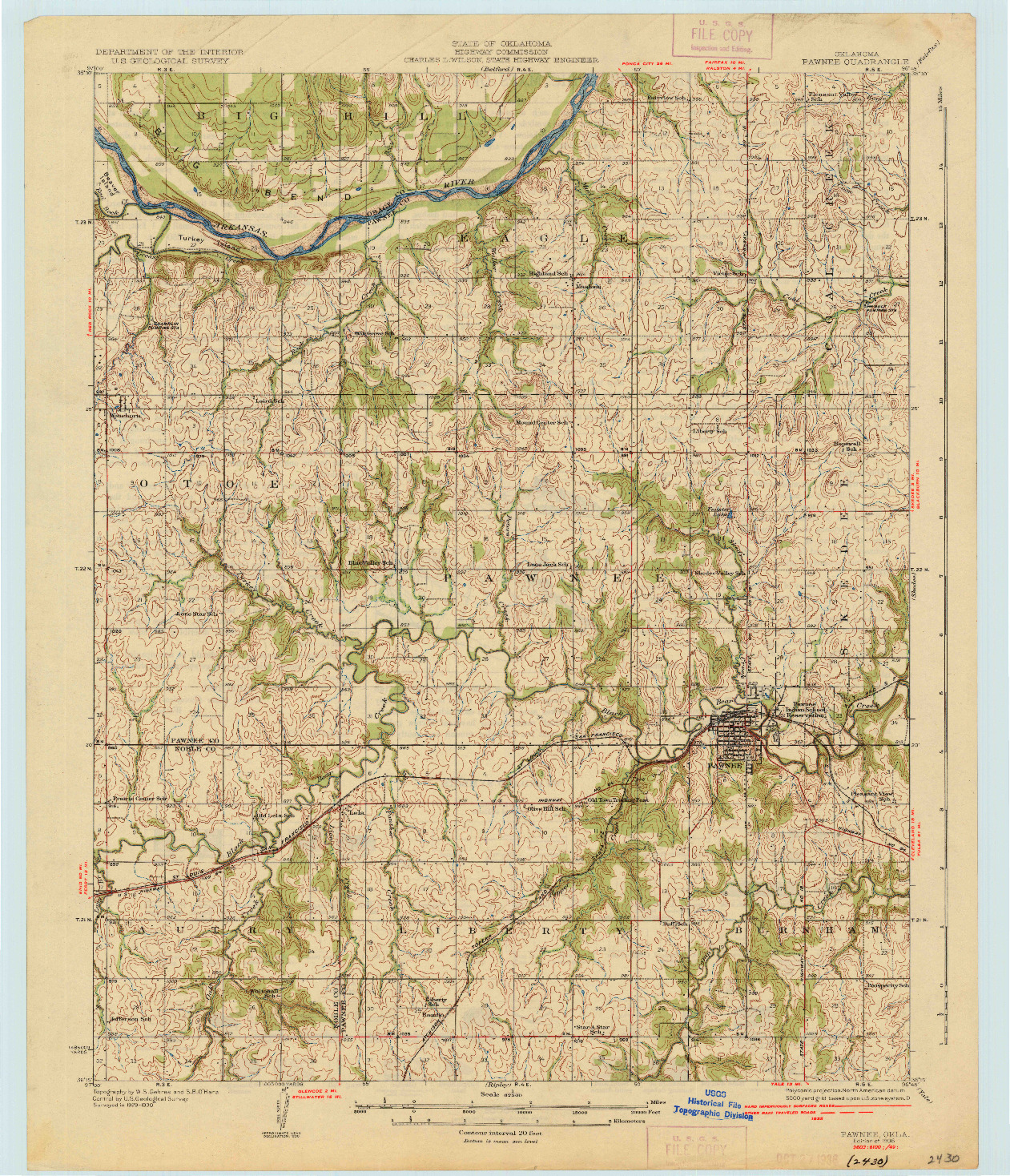 USGS 1:62500-SCALE QUADRANGLE FOR PAWNEE, OK 1936