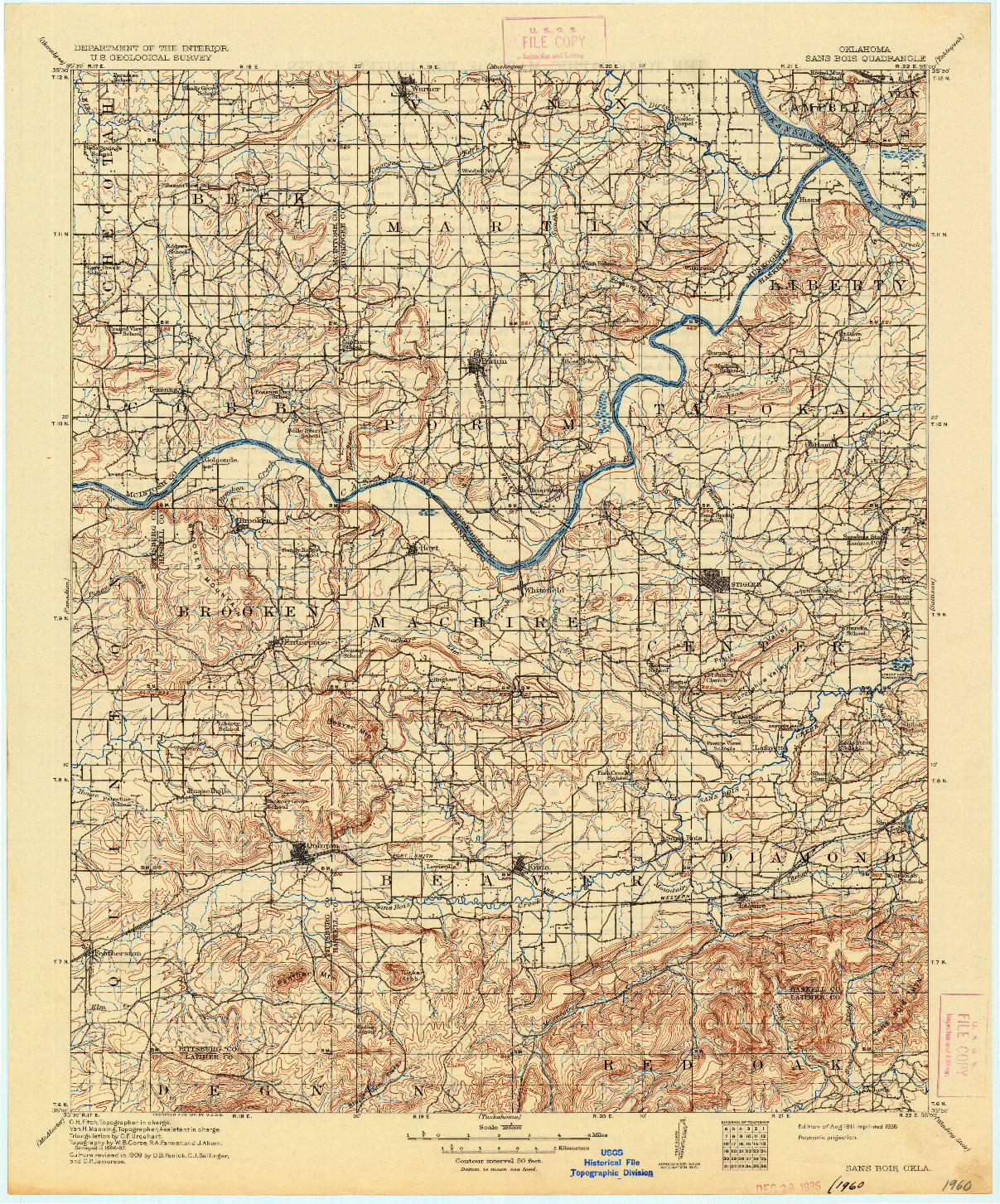 USGS 1:125000-SCALE QUADRANGLE FOR SANS BOIS, OK 1911