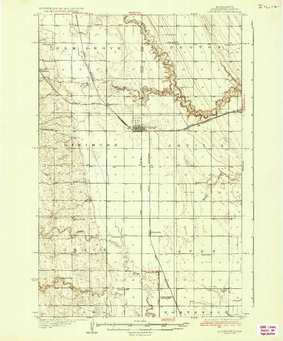 USGS 1:62500-SCALE QUADRANGLE FOR LARIMORE, ND 1936