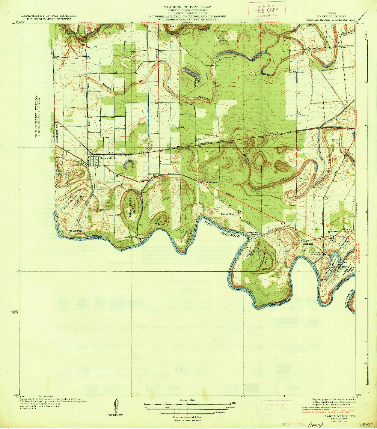 USGS 1:31680-SCALE QUADRANGLE FOR SANTA MARIA, TX 1936