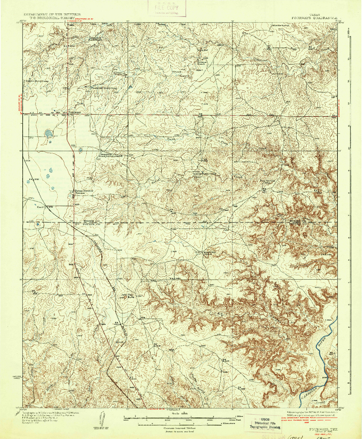 USGS 1:62500-SCALE QUADRANGLE FOR FOURWAYS, TX 1936