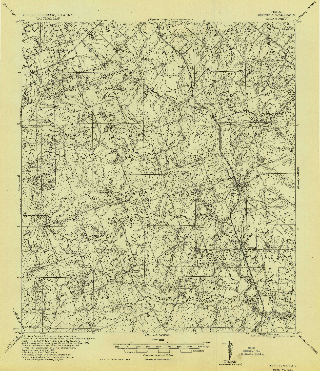 USGS 1:62500-SCALE QUADRANGLE FOR PETTUS, TX 1936